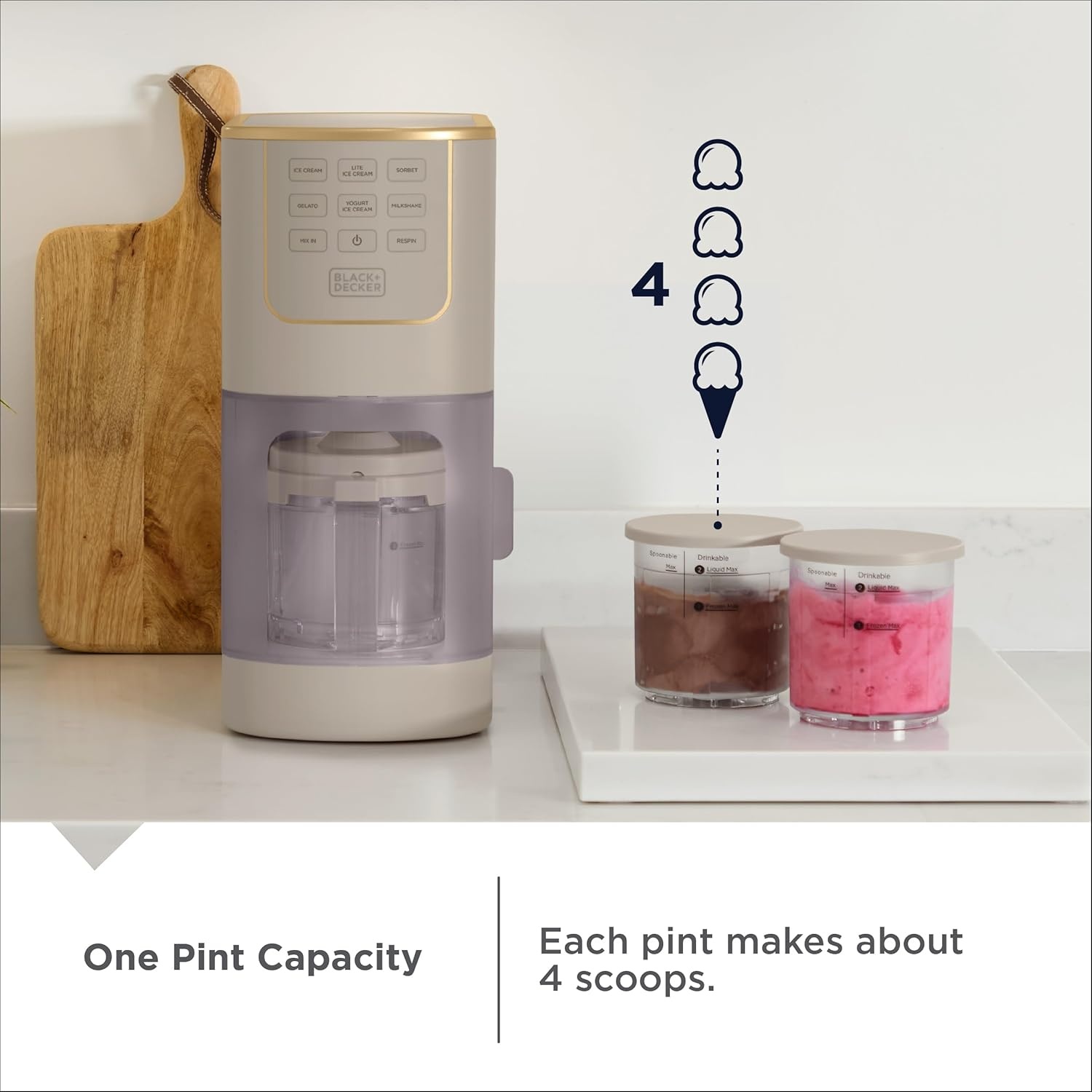 imageBLACKDECKER Ice Cream Maker for Families amp Kids Make Protein Keto amp DairyFree Ice Cream Gelato amp Milkshakes at Home Easy Creamy Pint Machine with MixInsIce Cream Maker