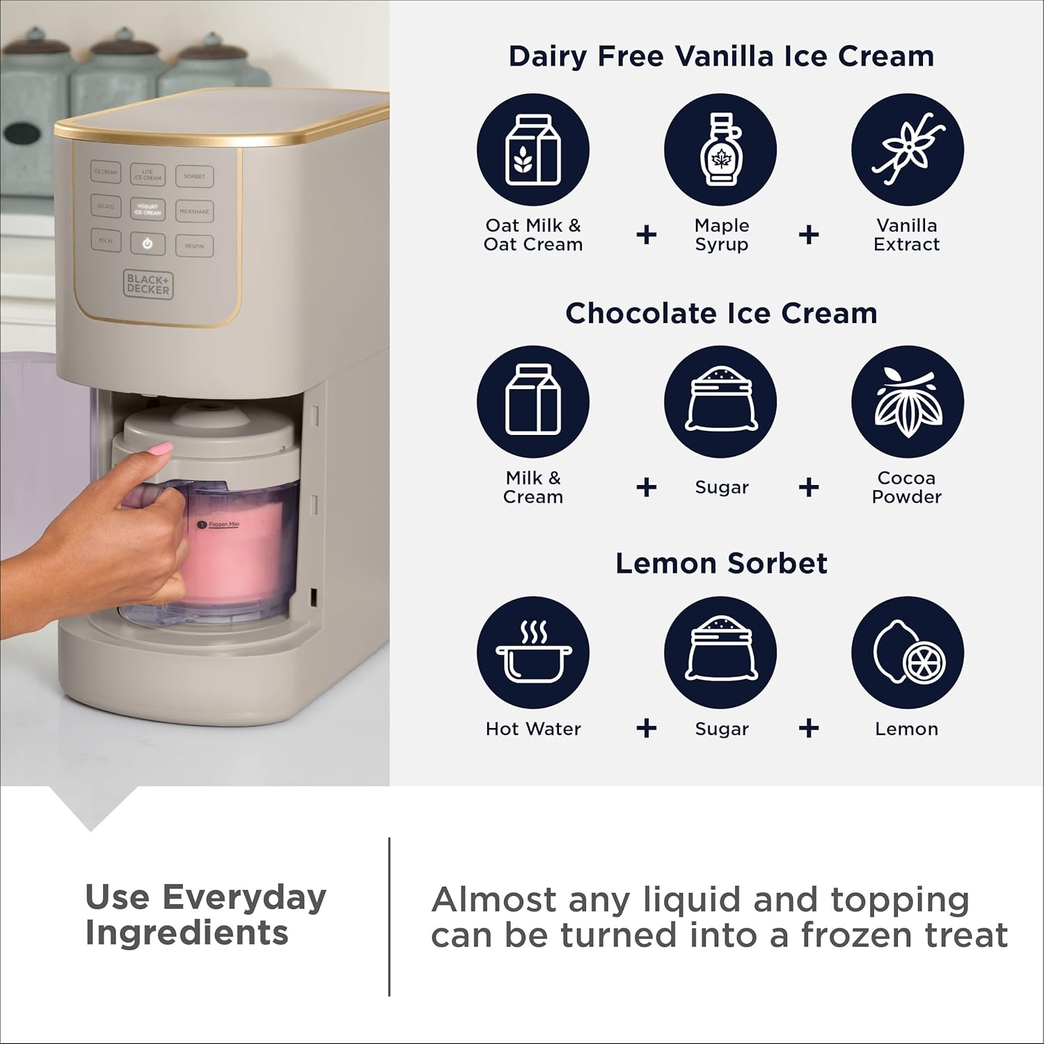 imageBLACKDECKER Ice Cream Maker for Families amp Kids Make Protein Keto amp DairyFree Ice Cream Gelato amp Milkshakes at Home Easy Creamy Pint Machine with MixInsIce Cream Maker