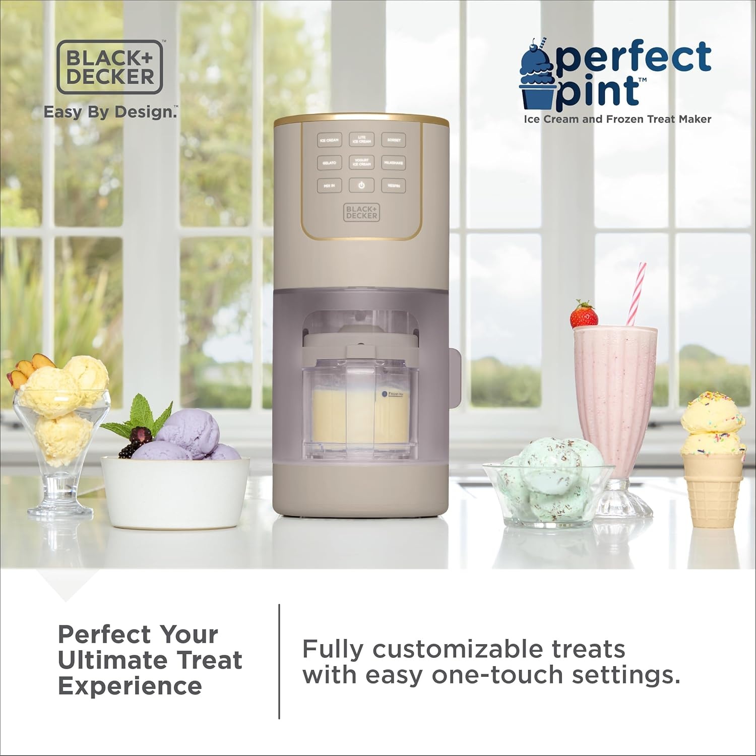 imageBLACKDECKER Ice Cream Maker for Families amp Kids Make Protein Keto amp DairyFree Ice Cream Gelato amp Milkshakes at Home Easy Creamy Pint Machine with MixInsIce Cream Maker