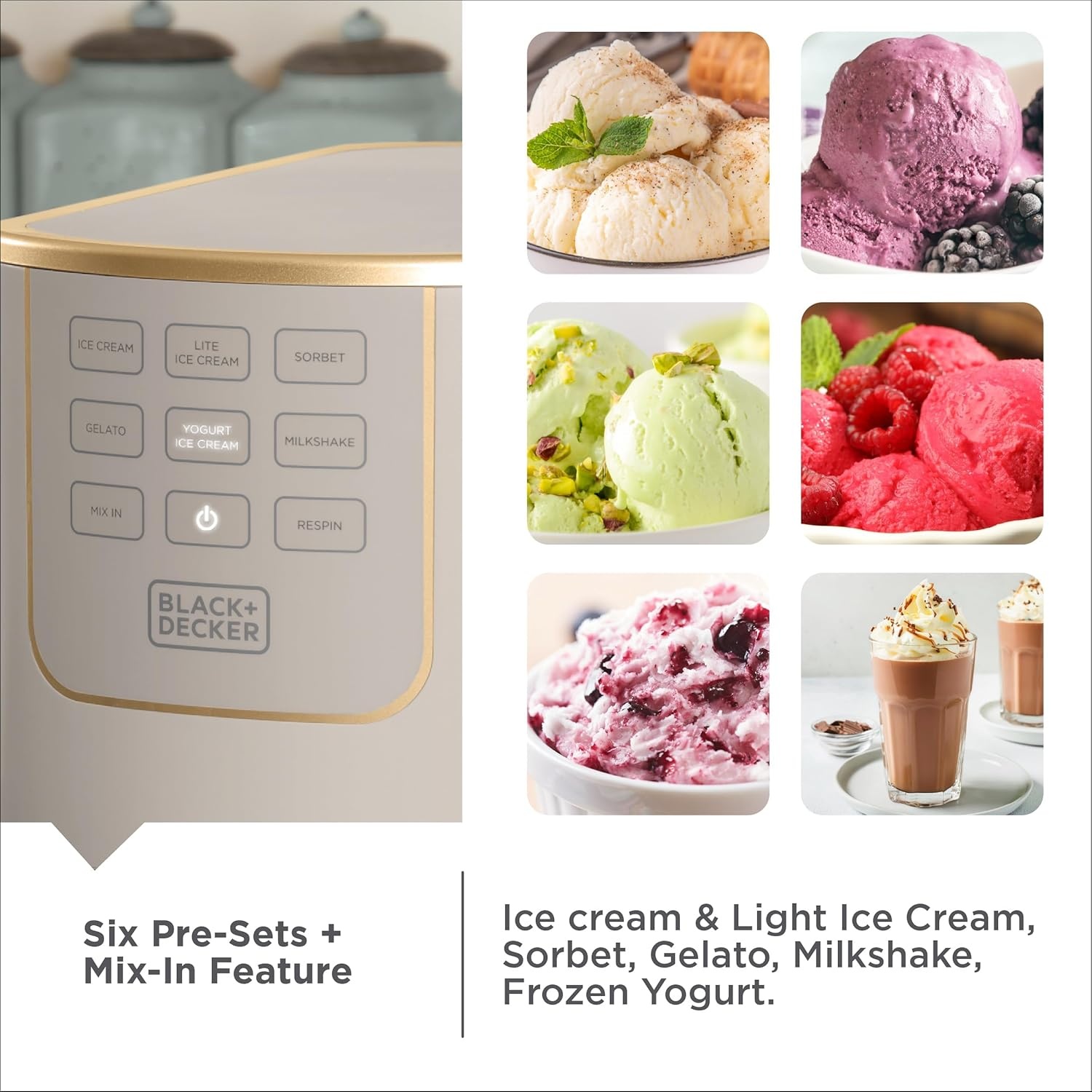 imageBLACKDECKER Ice Cream Maker for Families amp Kids Make Protein Keto amp DairyFree Ice Cream Gelato amp Milkshakes at Home Easy Creamy Pint Machine with MixInsIce Cream Maker