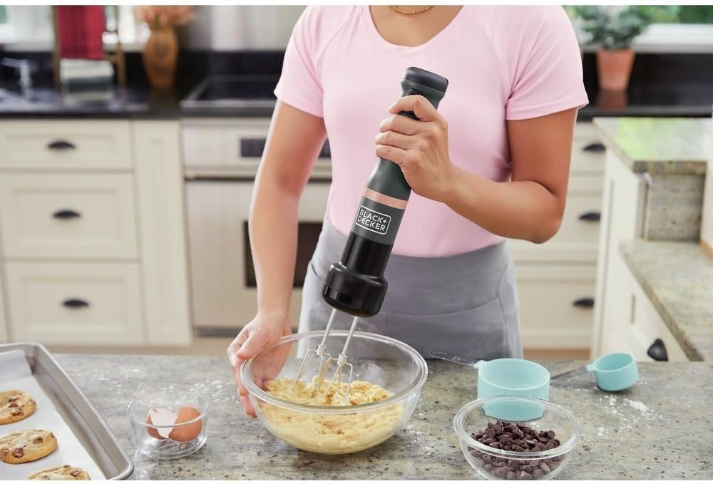 imageBLACKDECKER Kitchen Wand Cordless Immersion Blender 4 in 1 Multi Tool Set Hand Blender with Charging Dock Grey BCKM1014K01Grey