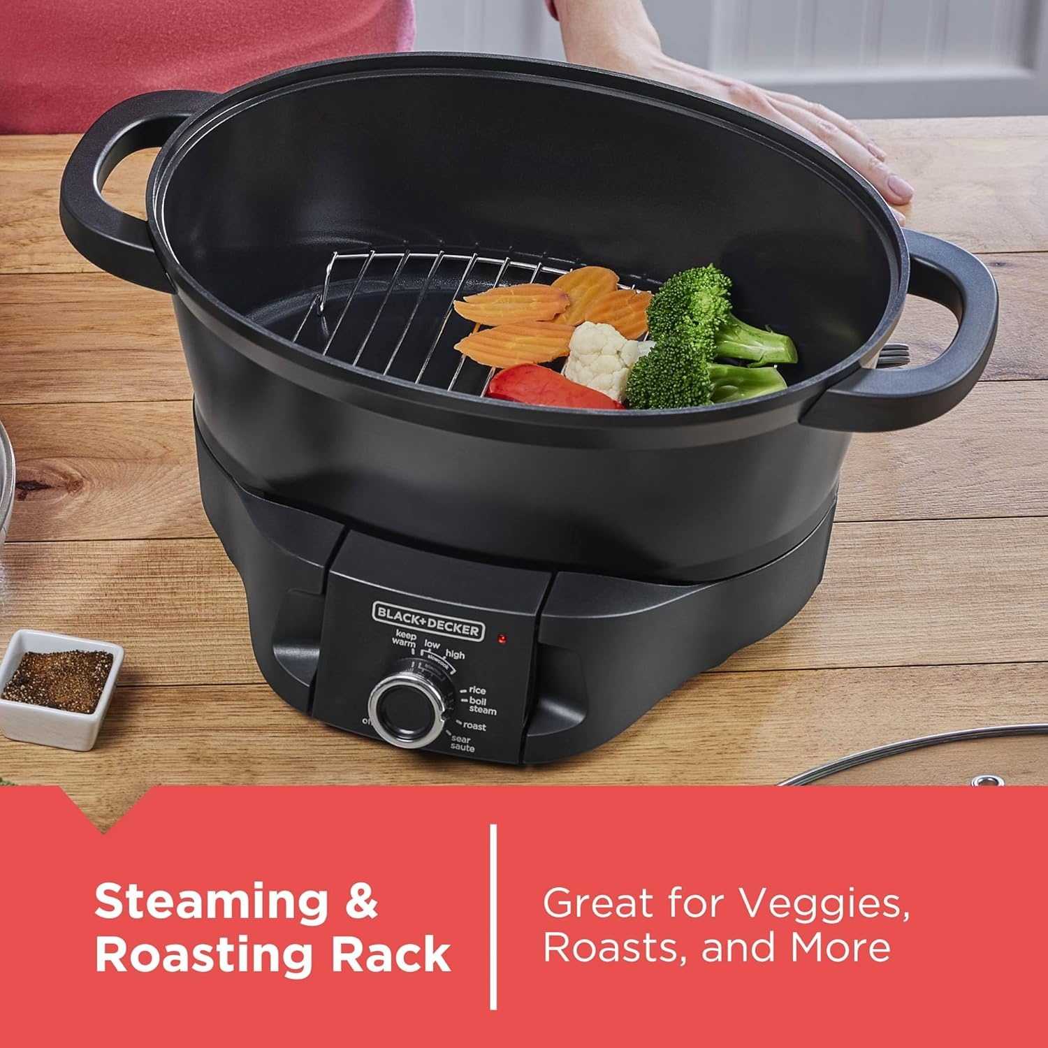 imageBLACKDECKER Multicooker 7QT Family Size 5in1 Functions Neat N Clean Technology Slow Cook SteamBoil Precision Roast SearSaute amp Rice