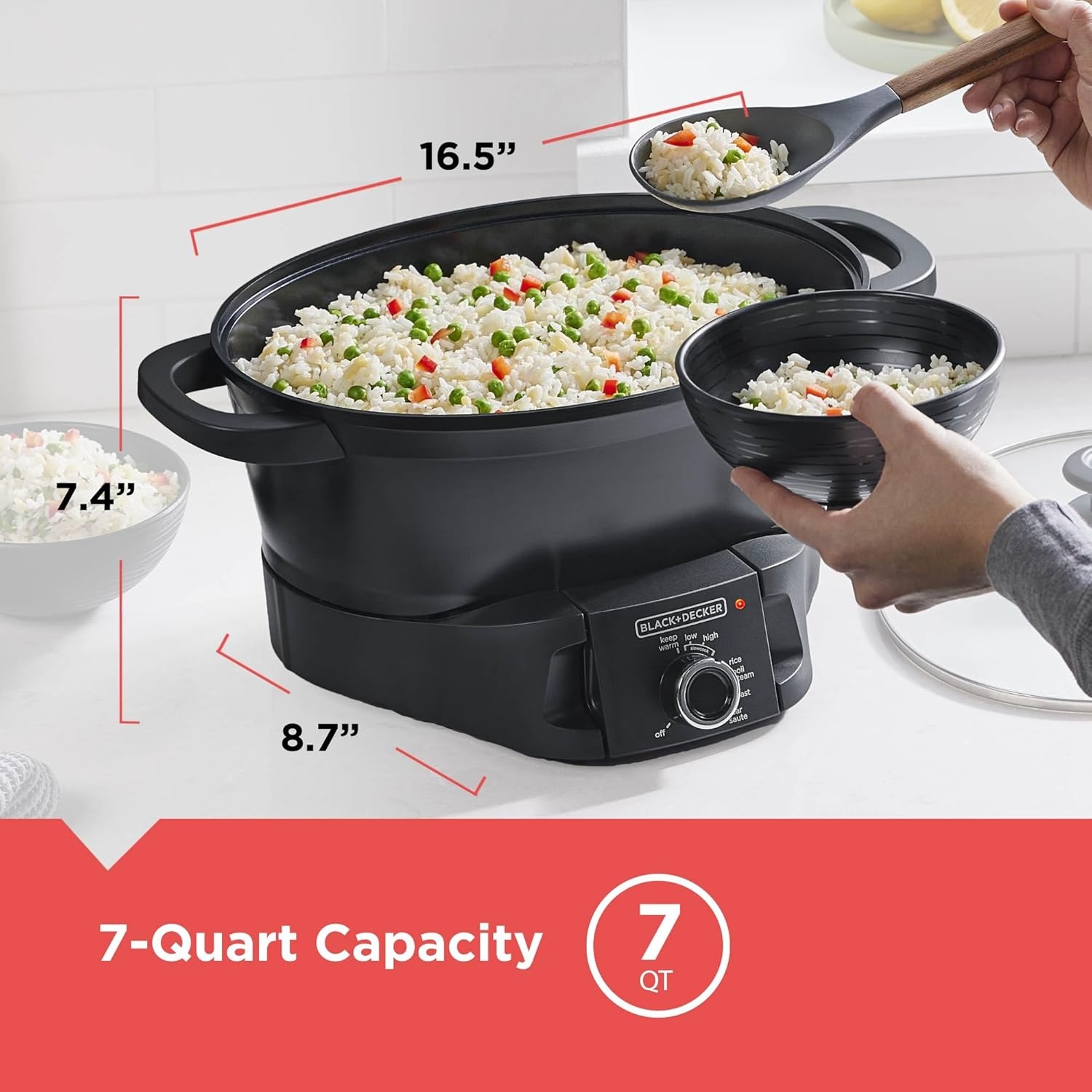 imageBLACKDECKER Multicooker 7QT Family Size 5in1 Functions Neat N Clean Technology Slow Cook SteamBoil Precision Roast SearSaute amp Rice