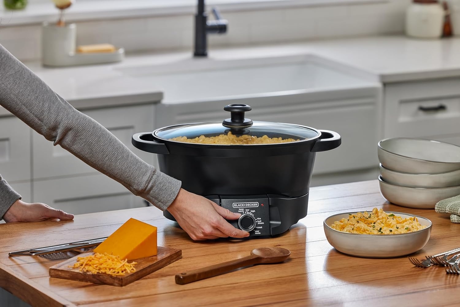 imageBLACKDECKER Multicooker 7QT Family Size 5in1 Functions Neat N Clean Technology Slow Cook SteamBoil Precision Roast SearSaute amp Rice
