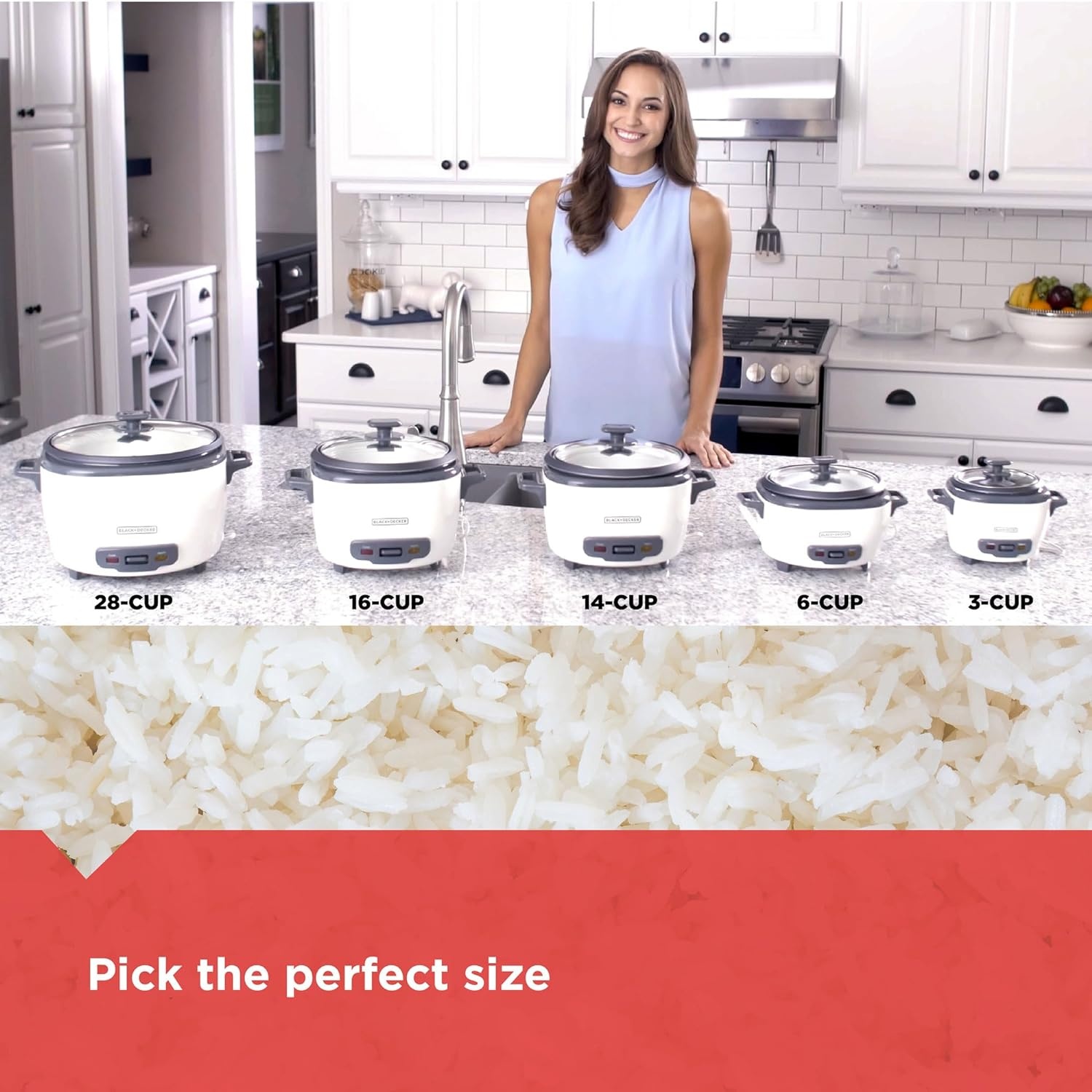 imageBLACKDECKER Rice Cooker 6Cup Cooked with Steaming Basket Removable NonStick Bowl White16cup