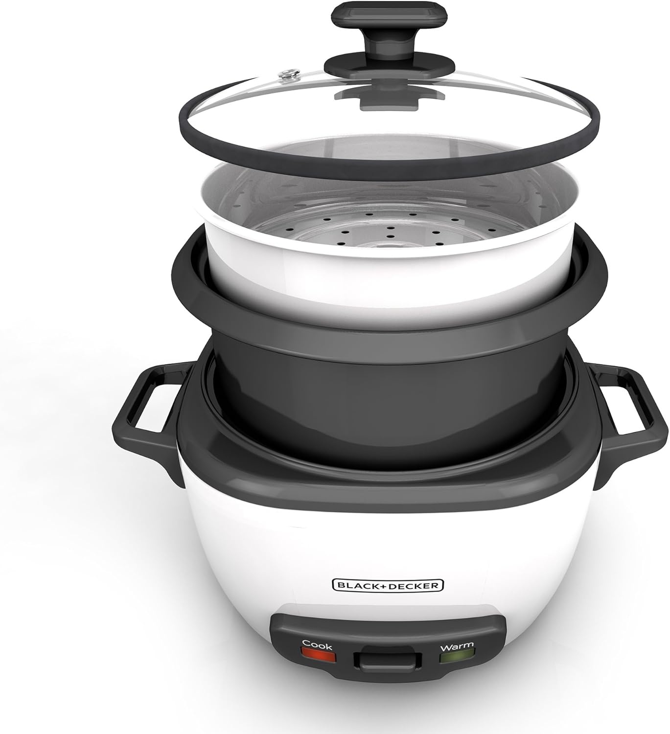 imageBLACKDECKER Rice Cooker 6Cup Cooked with Steaming Basket Removable NonStick Bowl White16cup