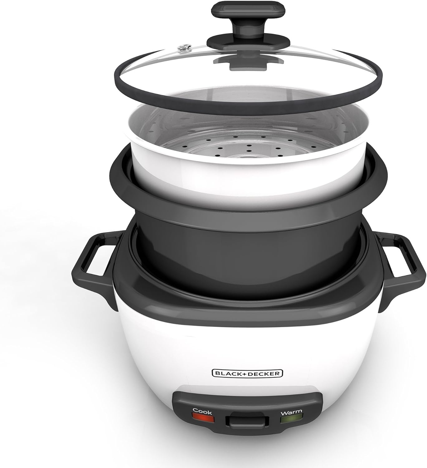 imageBLACKDECKER Rice Cooker 6Cup Cooked with Steaming Basket Removable NonStick Bowl White28cup