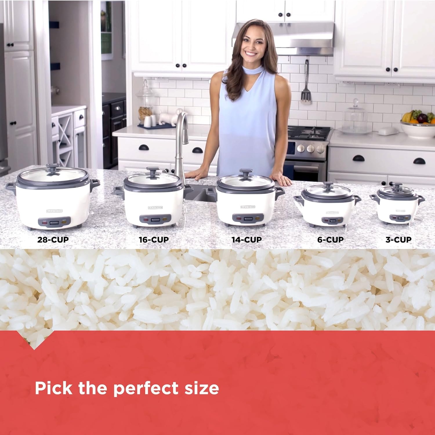 imageBLACKDECKER Rice Cooker 6Cup Cooked with Steaming Basket Removable NonStick Bowl White28cup