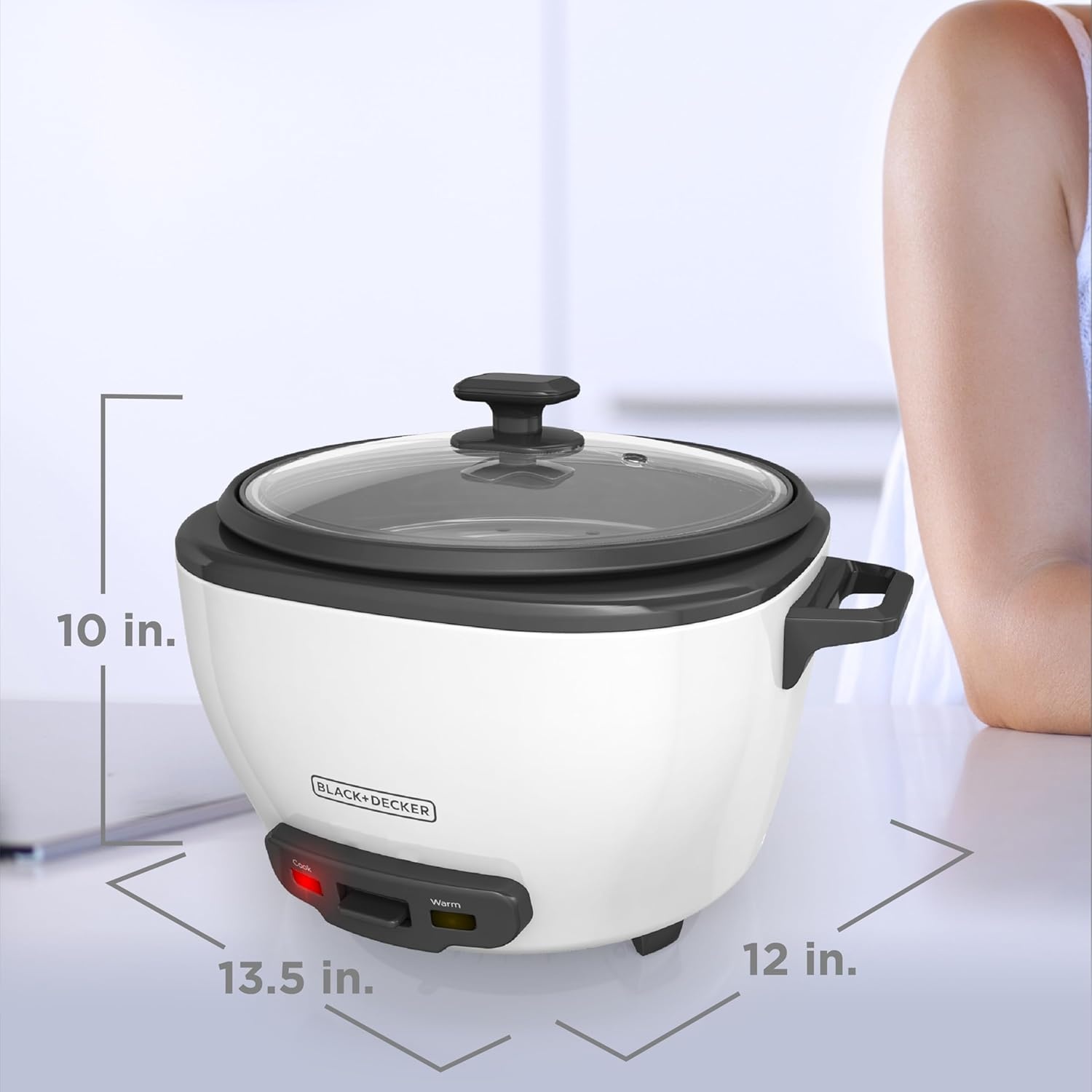 imageBLACKDECKER Rice Cooker 6Cup Cooked with Steaming Basket Removable NonStick Bowl White28cup