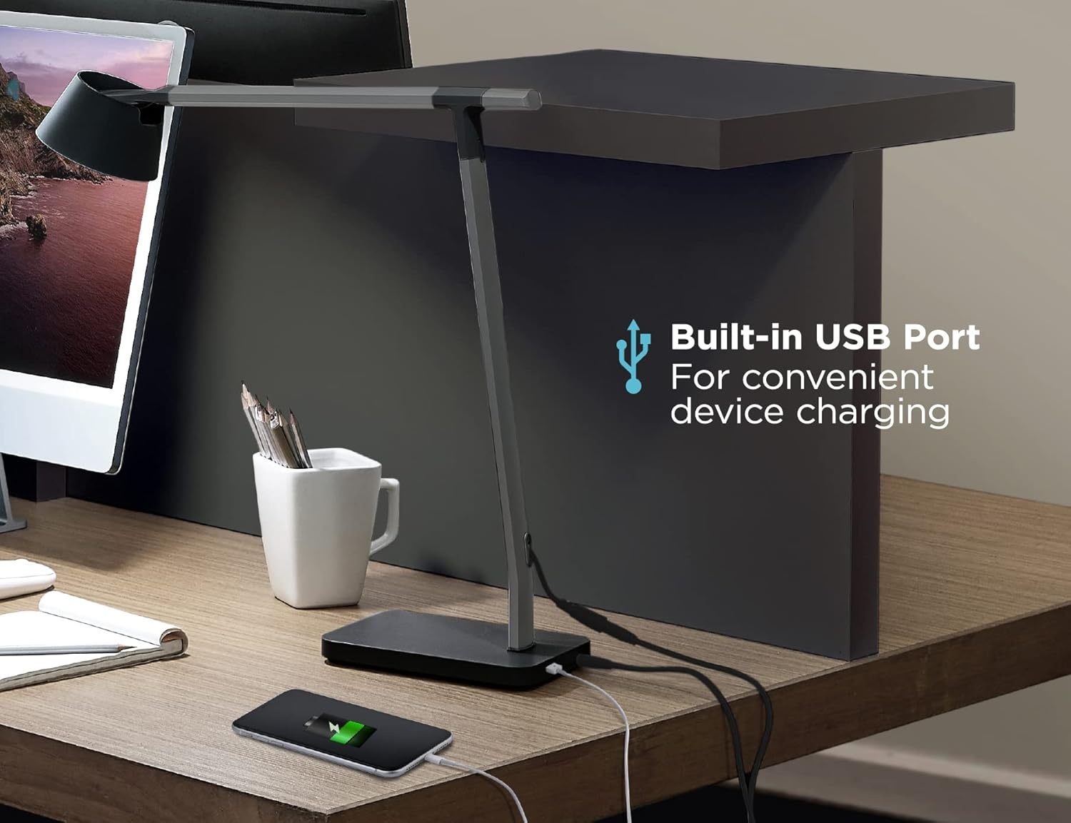 imageBLACKDECKER Verve Designer Smart Desk Lamp Works with Alexa AutoCircadian Mode True White LED 16M RGB Colors USB Charging PortBlack