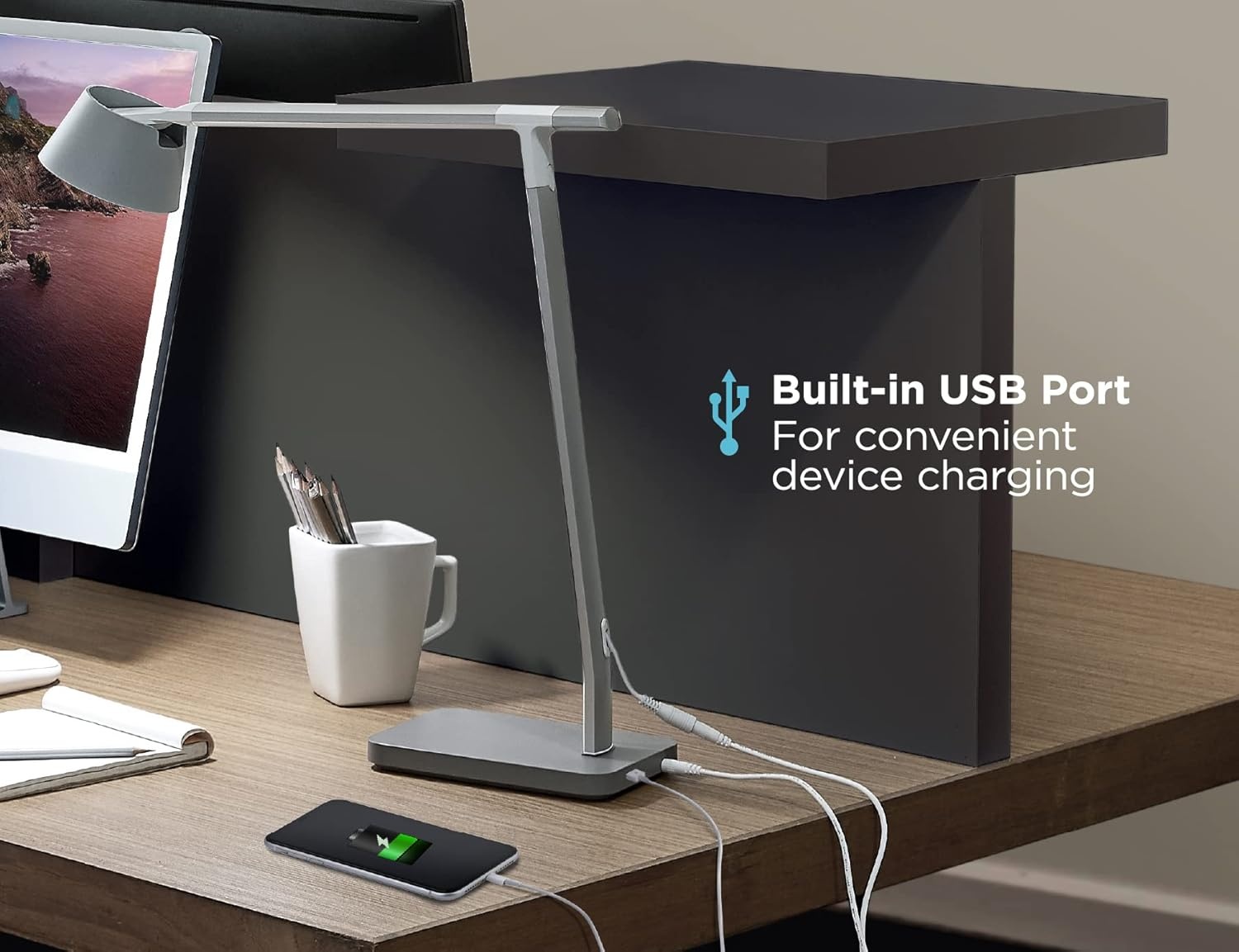 imageBLACKDECKER Verve Designer Smart Desk Lamp Works with Alexa AutoCircadian Mode True White LED 16M RGB Colors USB Charging PortSilver