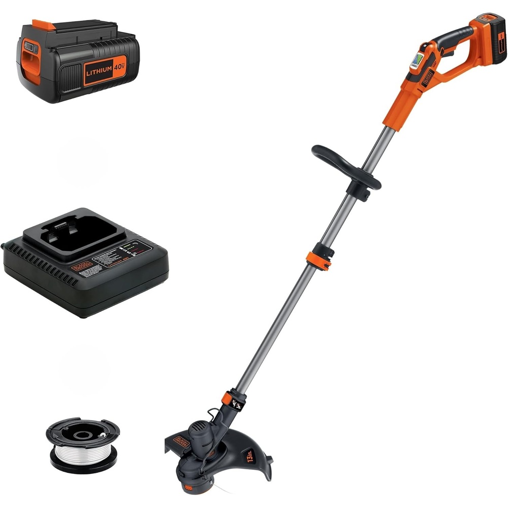 imageBLACKDECKER 40V MAX 13 in String Trimmer Edger Cordless with Adjustable Telescoping Pole 2 in 1 Weed Wacker Lawn Edger Includes Battery and Charger LST13640V Trimmer Kit
