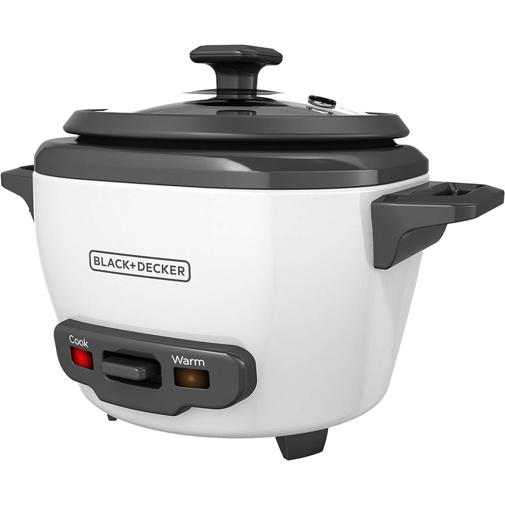 imageBLACKDECKER Rice Cooker 6Cup Cooked with Steaming Basket Removable NonStick Bowl White3cup