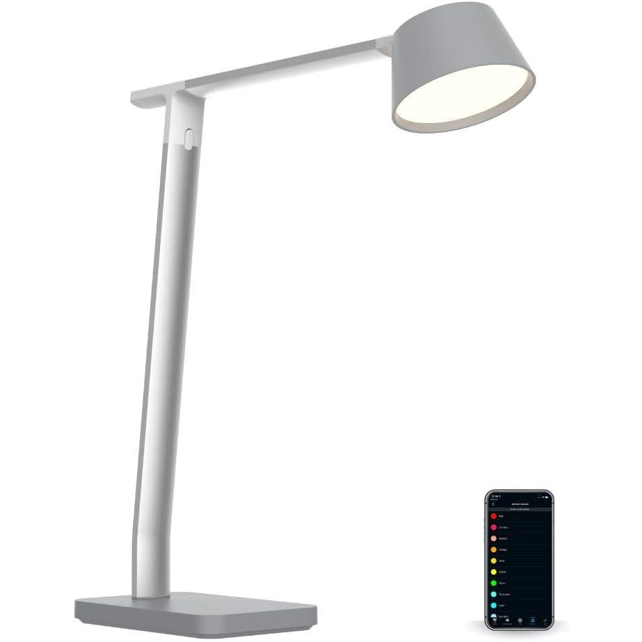 imageBLACKDECKER Verve Designer Smart Desk Lamp Works with Alexa AutoCircadian Mode True White LED 16M RGB Colors USB Charging PortSilver