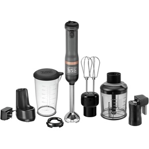 BLACK+DECKER Kitchen Wand Cordless Immersion Blender, 4 in 1 Multi Tool Set, Hand Blender with Charging Dock, Grey (BCKM1014K01)(Grey)