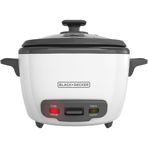 BLACK+DECKER Rice Cooker 6-Cup (Cooked) with Steaming Basket, Removable Non-Stick Bowl, White(16-cup)
