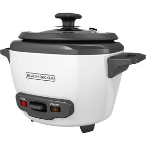 BLACK+DECKER Rice Cooker 6-Cup (Cooked) with Steaming Basket, Removable Non-Stick Bowl, White(3-cup)