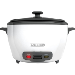 BLACK+DECKER Rice Cooker 6-Cup (Cooked) with Steaming Basket, Removable Non-Stick Bowl, White(6-cup)