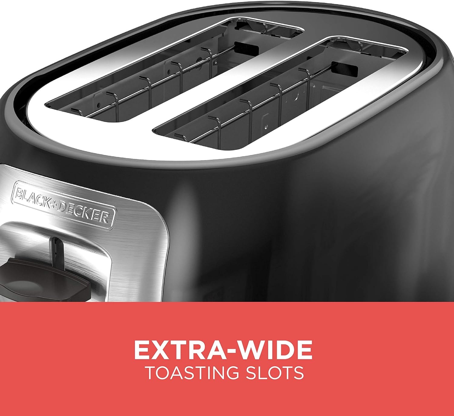 image:imageBLACKDECKER 4Slice Toaster Extra Wide Slots 7 Shade Settings 1400 Watts Frozen and Bagel Buttons Toast Shade Selector Extra LiftBlack