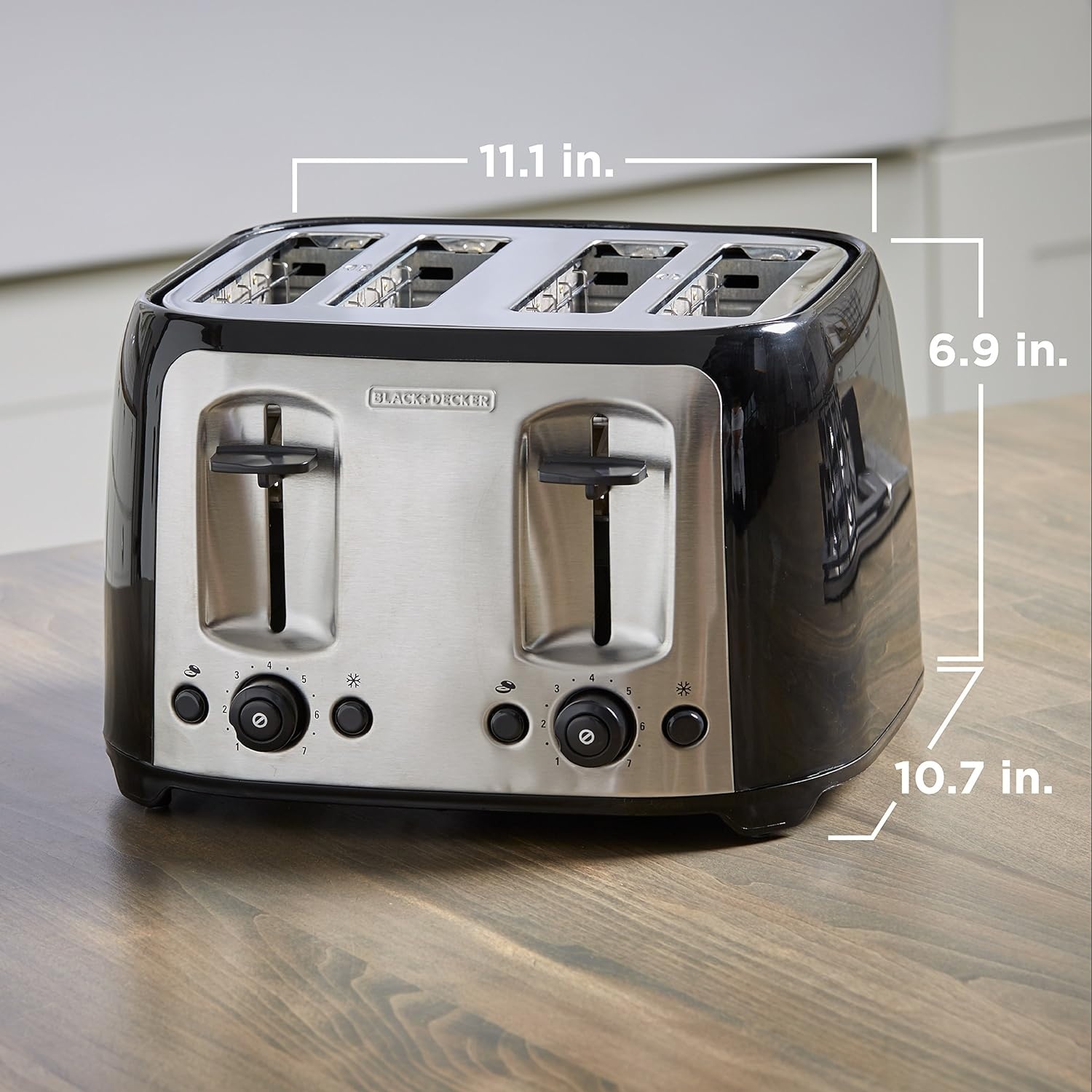 image:imageBLACKDECKER 4Slice Toaster Extra Wide Slots 7 Shade Settings 1400 Watts Frozen and Bagel Buttons Toast Shade Selector Extra LiftBlack
