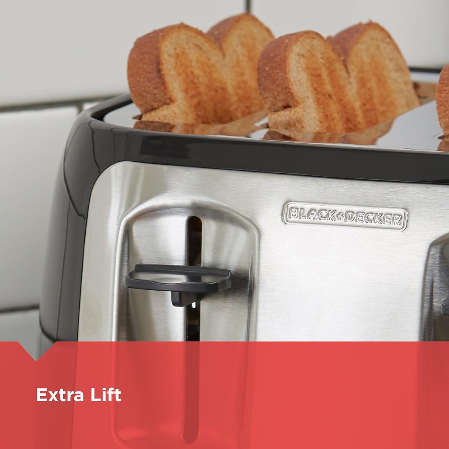 image:imageBLACKDECKER 4Slice Toaster Extra Wide Slots 7 Shade Settings 1400 Watts Frozen and Bagel Buttons Toast Shade Selector Extra LiftBlack