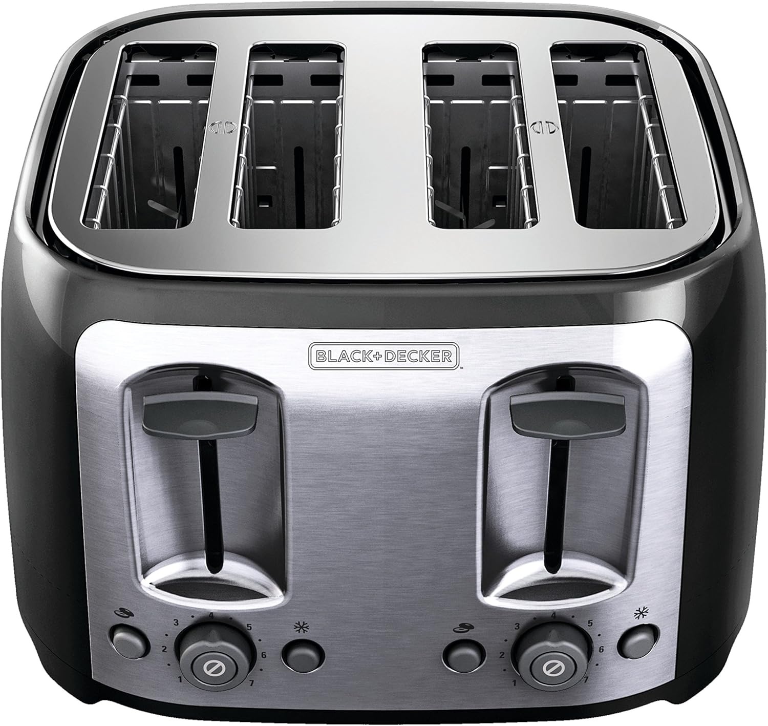 image:imageBLACKDECKER 4Slice Toaster Extra Wide Slots 7 Shade Settings 1400 Watts Frozen and Bagel Buttons Toast Shade Selector Extra LiftBlack