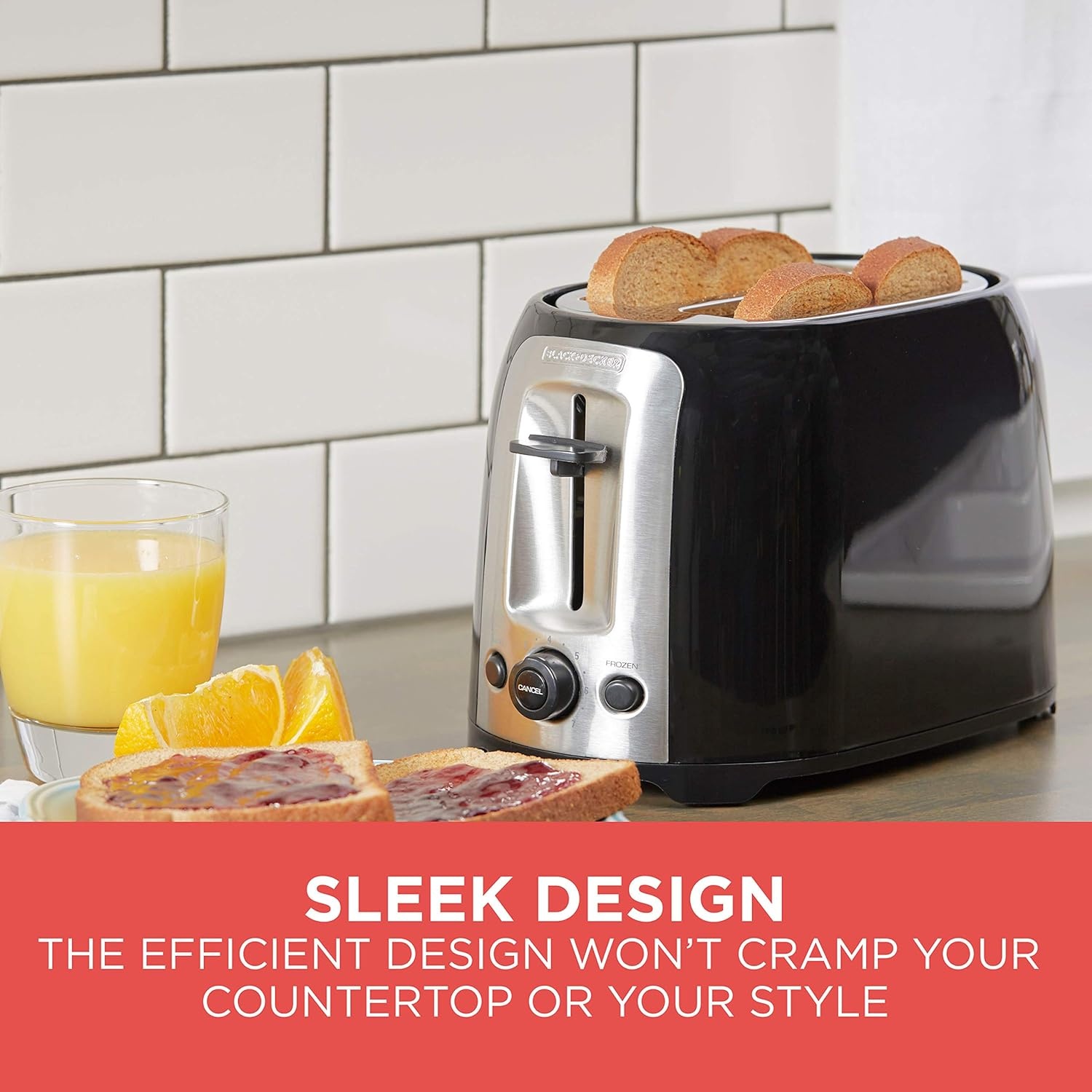 image:imageBLACKDECKER 4Slice Toaster Extra Wide Slots 7 Shade Settings 1400 Watts Frozen and Bagel Buttons Toast Shade Selector Extra LiftBlack