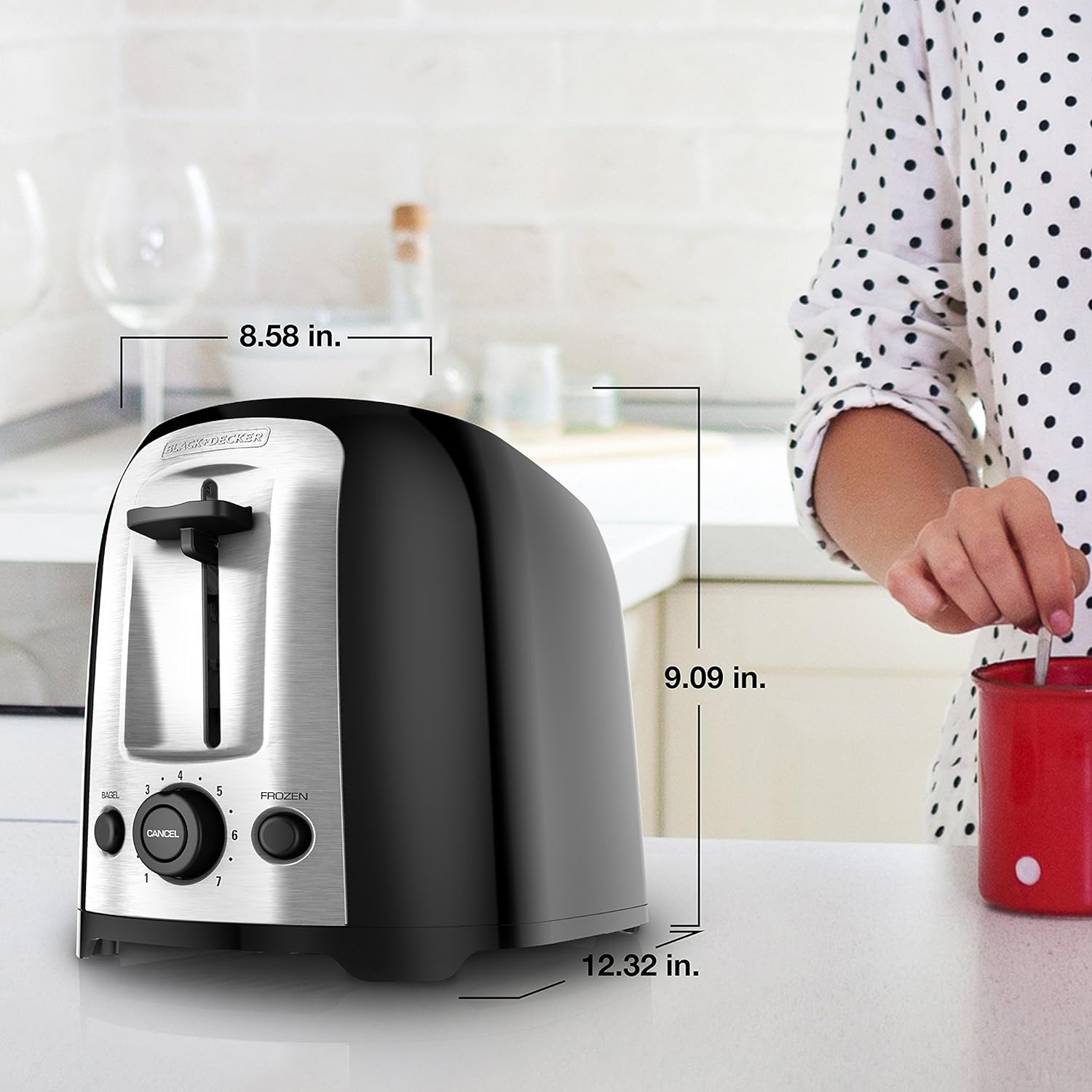 image:imageBLACKDECKER 4Slice Toaster Extra Wide Slots 7 Shade Settings 1400 Watts Frozen and Bagel Buttons Toast Shade Selector Extra LiftBlack