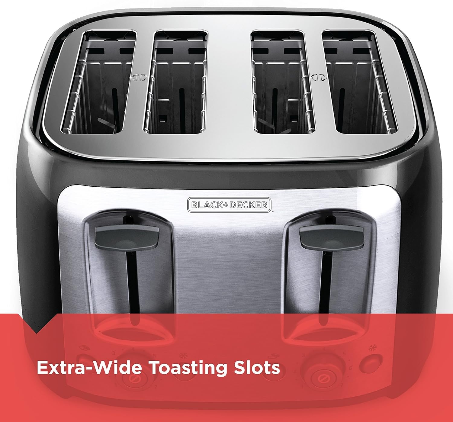 image:imageBLACKDECKER 4Slice Toaster Extra Wide Slots 7 Shade Settings 1400 Watts Frozen and Bagel Buttons Toast Shade Selector Extra LiftBlack