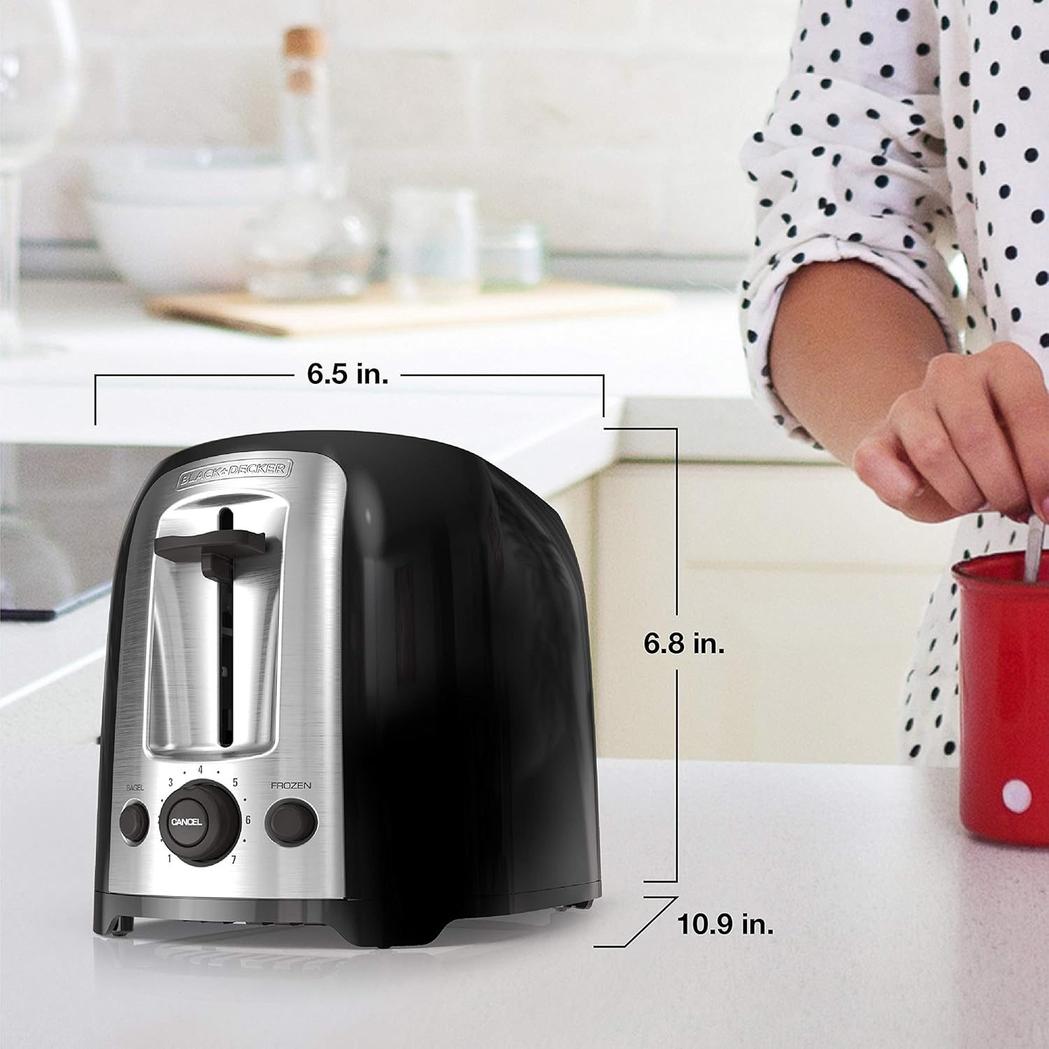 image:imageBLACKDECKER 4Slice Toaster Extra Wide Slots 7 Shade Settings 1400 Watts Frozen and Bagel Buttons Toast Shade Selector Extra LiftLight Black