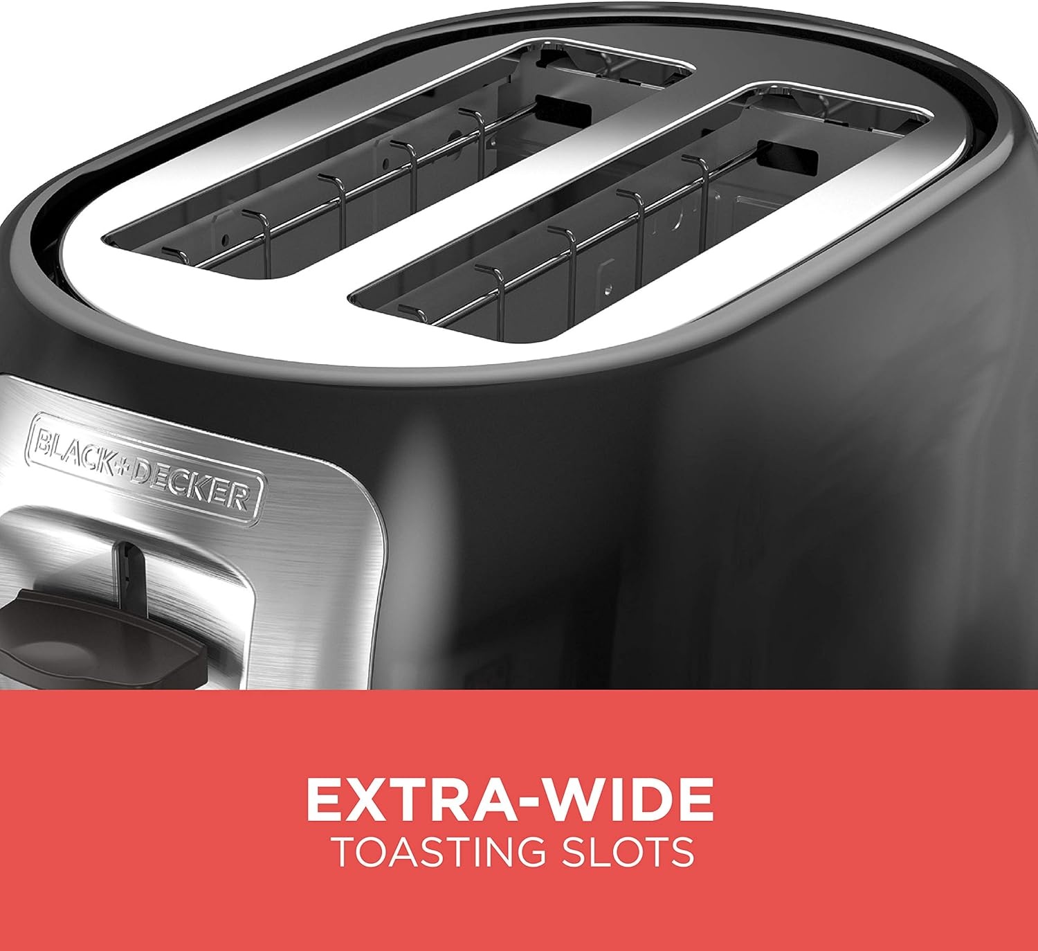 image:imageBLACKDECKER 4Slice Toaster Extra Wide Slots 7 Shade Settings 1400 Watts Frozen and Bagel Buttons Toast Shade Selector Extra LiftLight Black