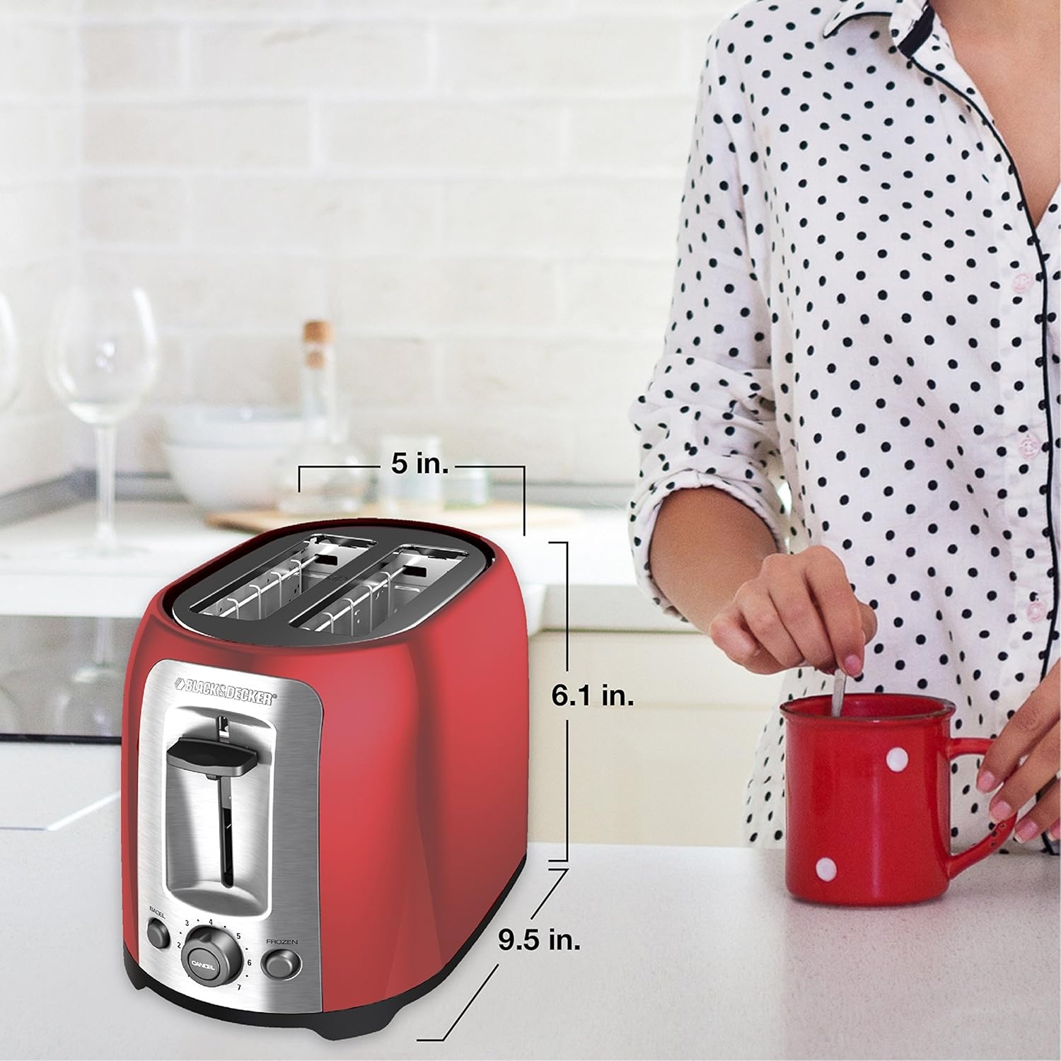 image:imageBLACKDECKER 4Slice Toaster Extra Wide Slots 7 Shade Settings 1400 Watts Frozen and Bagel Buttons Toast Shade Selector Extra LiftRed