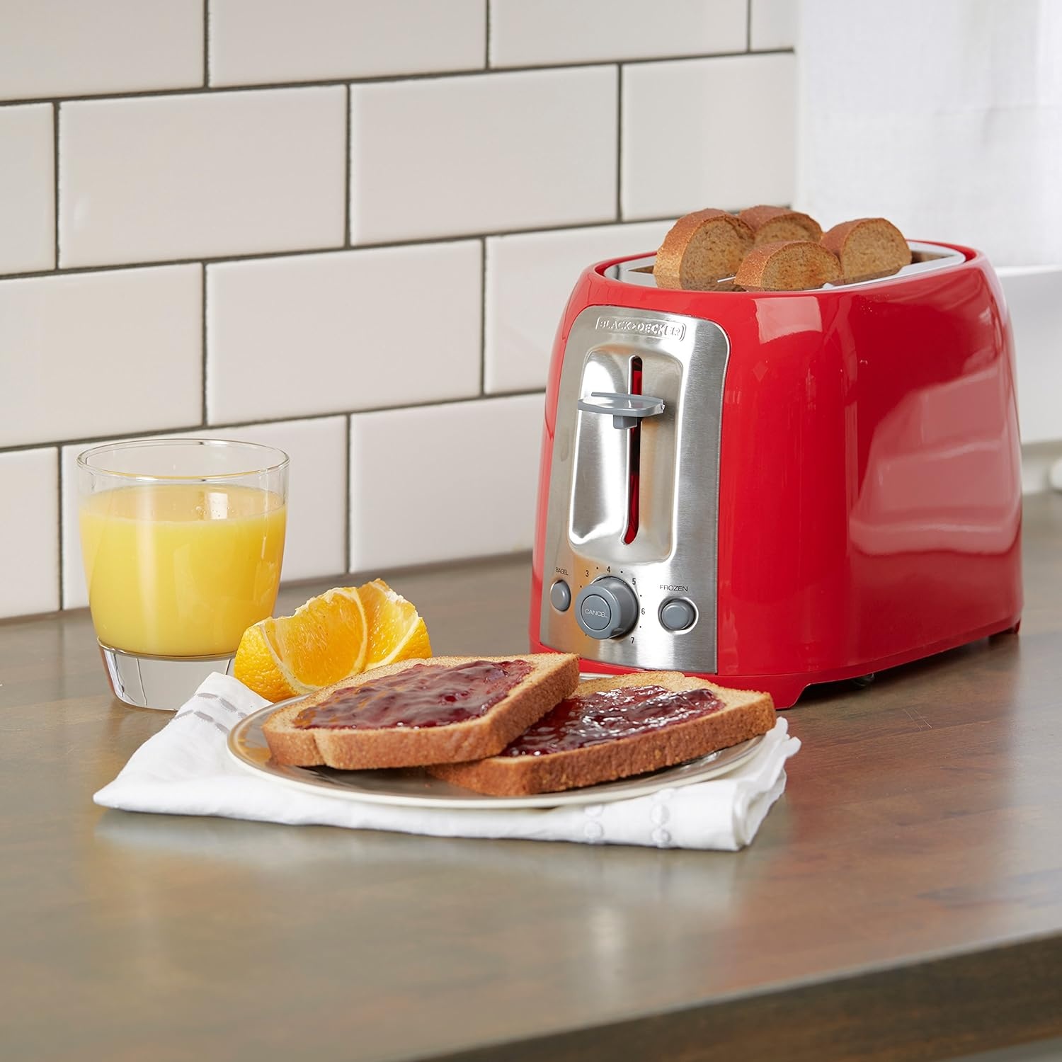 image:imageBLACKDECKER 4Slice Toaster Extra Wide Slots 7 Shade Settings 1400 Watts Frozen and Bagel Buttons Toast Shade Selector Extra LiftRed
