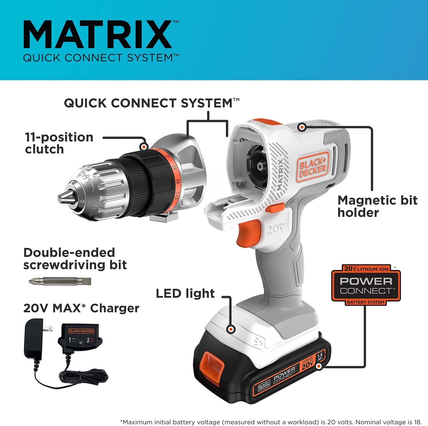 image:imageBLACKDECKER 20V MAX Matrix Cordless DrillDriver Kit White BDCDMT120WC1FFDrill Kit White
