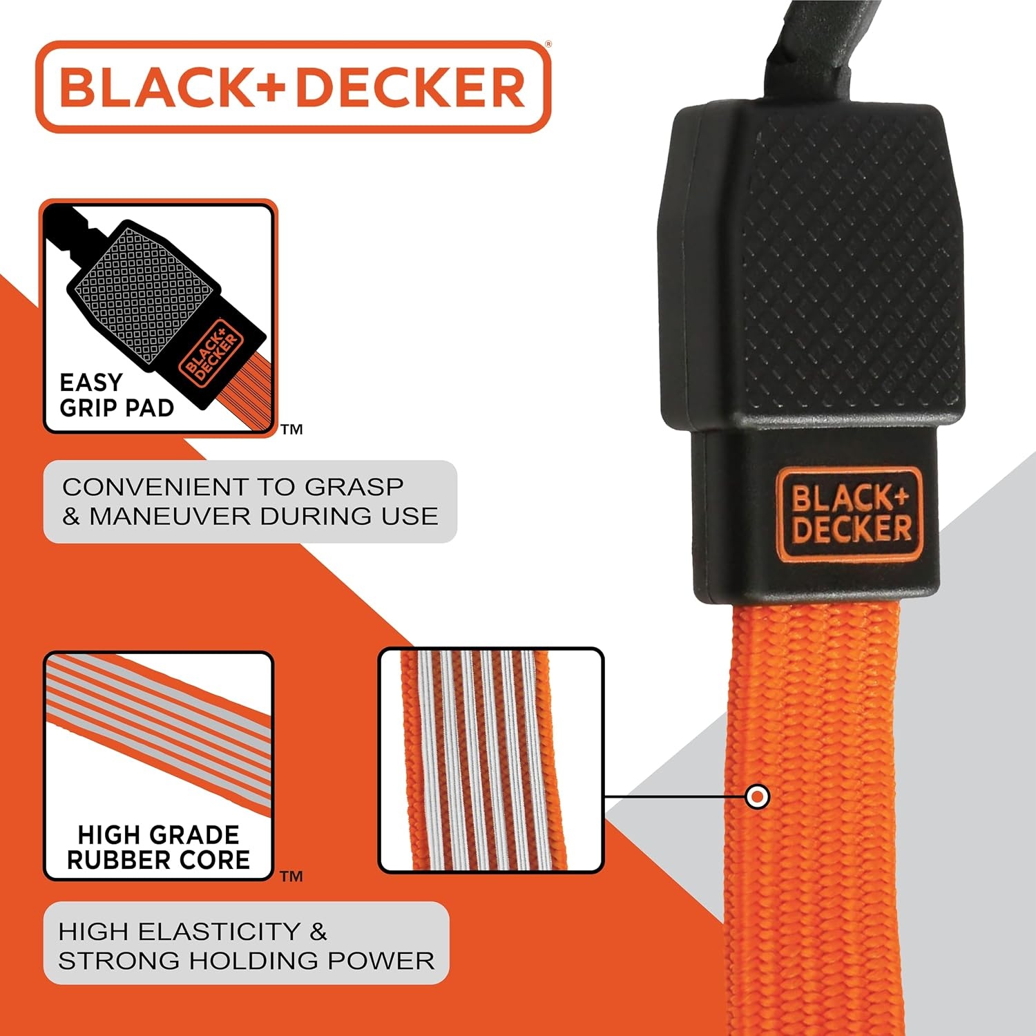 image:imageBLACKDECKER BDX1022 BlackOrange 6Piece 10 CamBuckle and 24 Bungee Strap Set 300 lb Safe Working Load 900 lb Break Strength