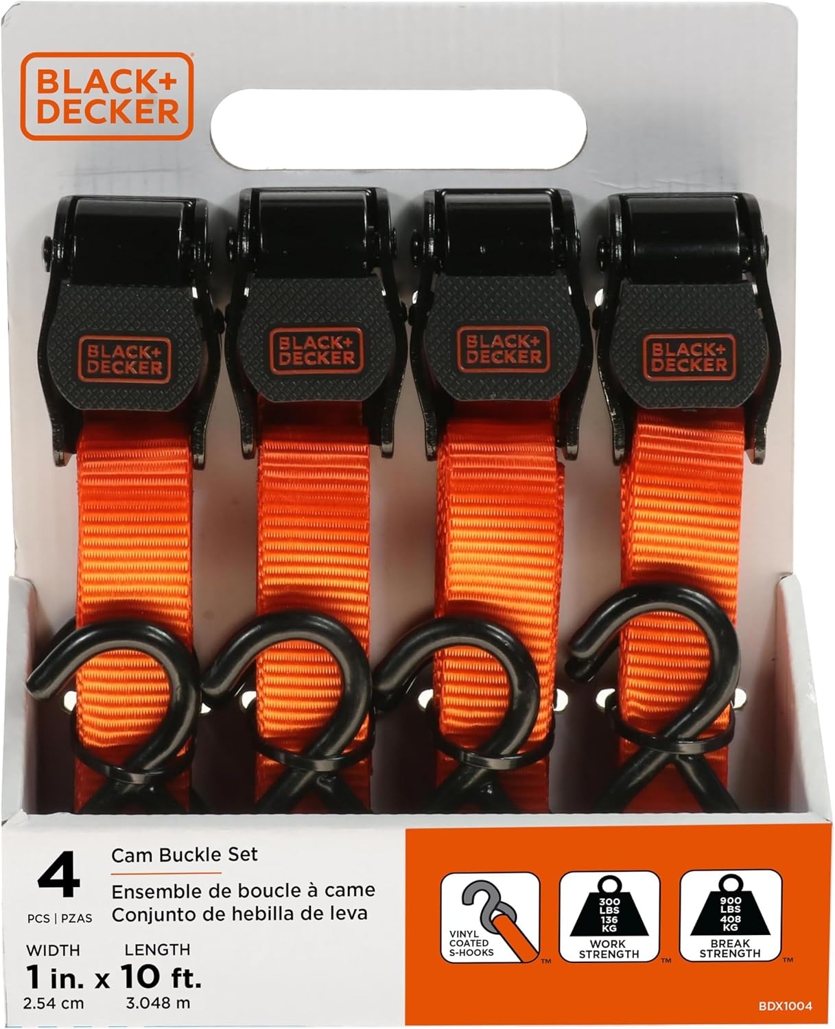 image:imageBLACKDECKER BDX1022 BlackOrange 6Piece 10 CamBuckle and 24 Bungee Strap Set 300 lb Safe Working Load 900 lb Break Strength