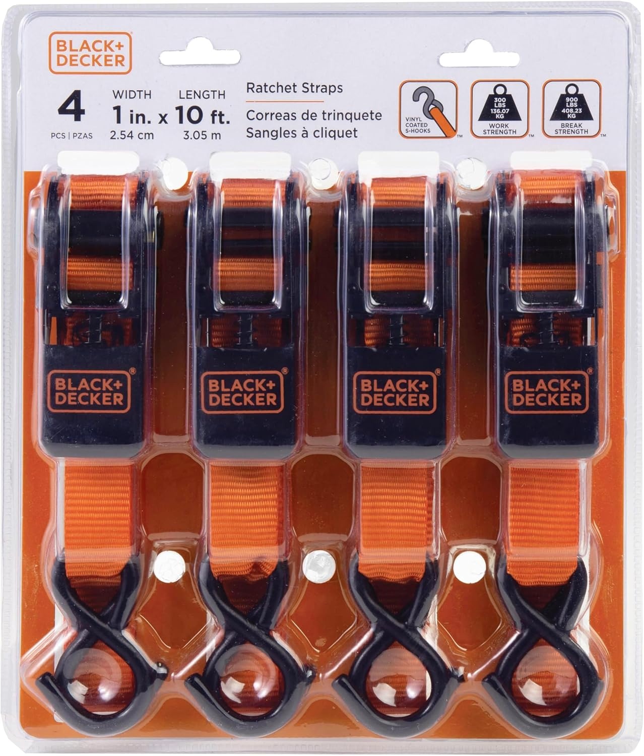image:imageBlackDecker BDX1018 BlackOrange 6Piece 10 Ratchet Strap and 36 Bungee Strap Set 300 lb Safe Working Load 900 lb Break Strength