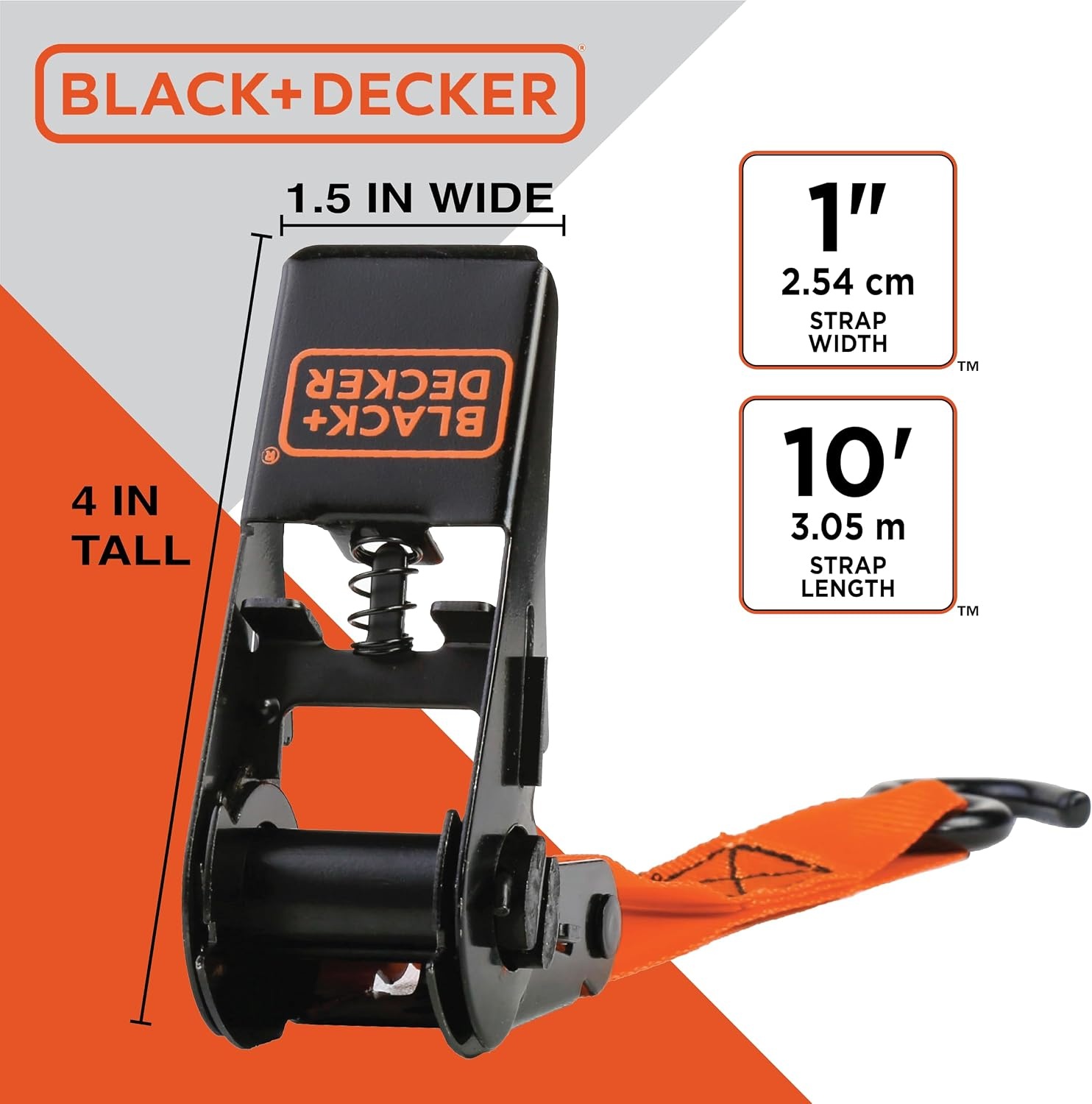 image:imageBlackDecker BDX1018 BlackOrange 6Piece 10 Ratchet Strap and 36 Bungee Strap Set 300 lb Safe Working Load 900 lb Break Strength