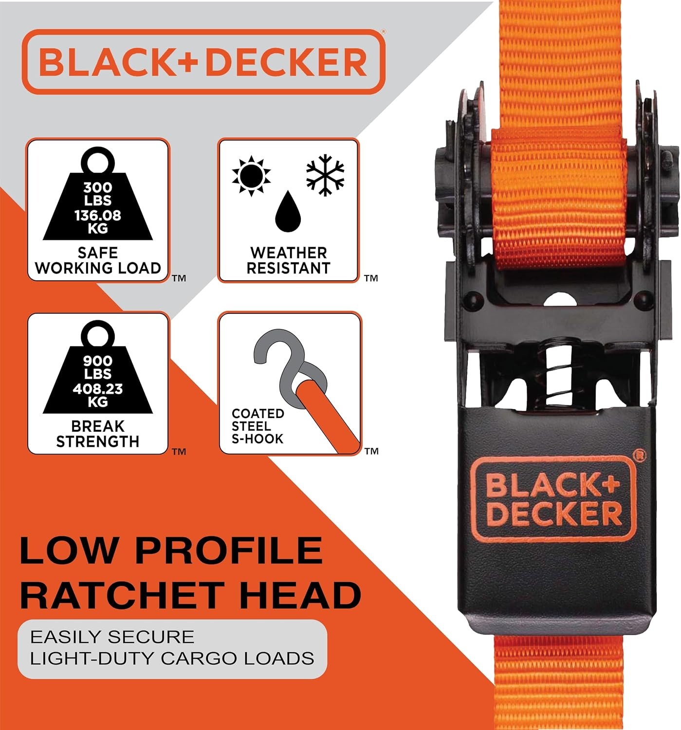 image:imageBlackDecker BDX1018 BlackOrange 6Piece 10 Ratchet Strap and 36 Bungee Strap Set 300 lb Safe Working Load 900 lb Break Strength