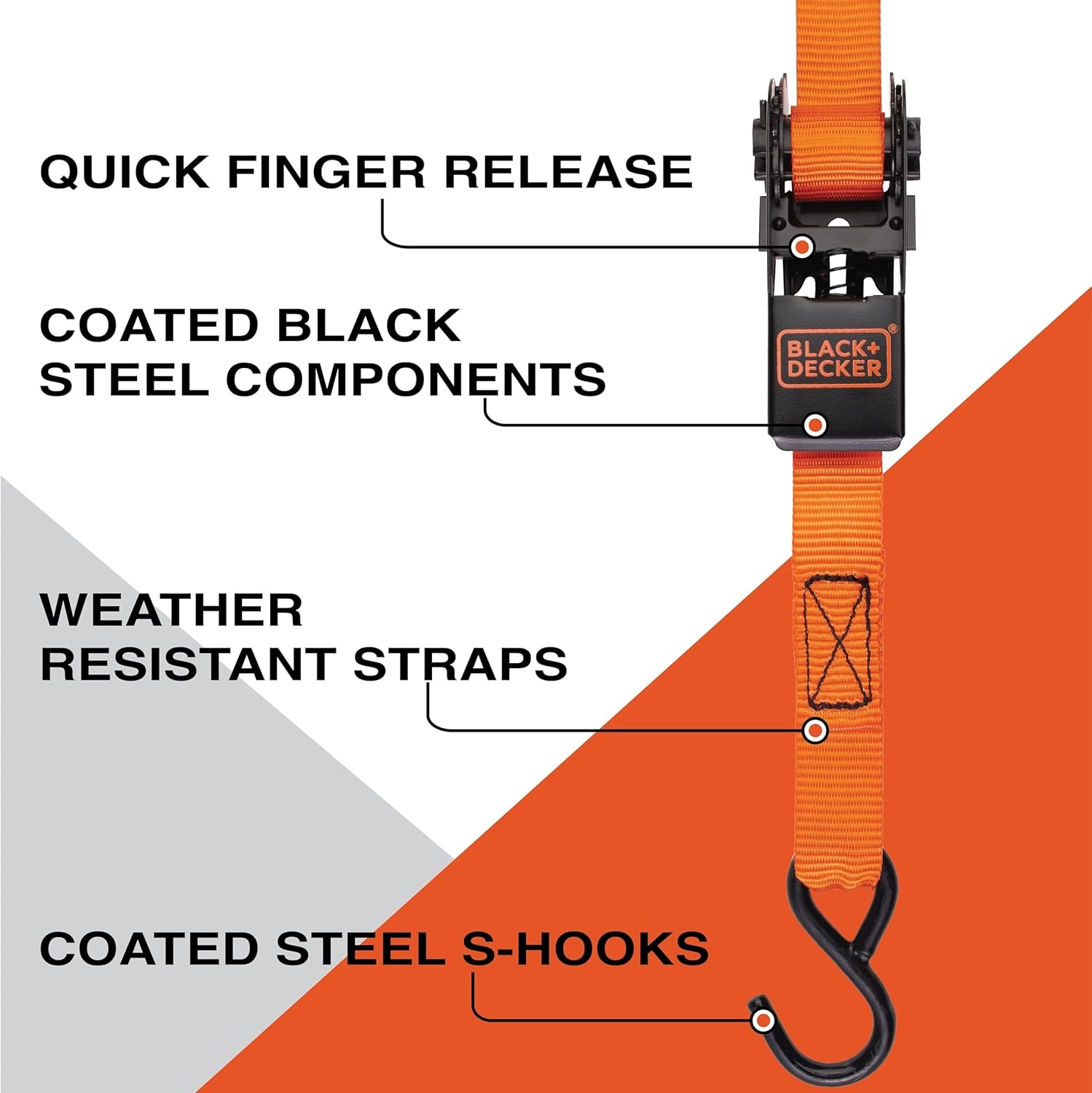 image:imageBlackDecker BDX1018 BlackOrange 6Piece 10 Ratchet Strap and 36 Bungee Strap Set 300 lb Safe Working Load 900 lb Break Strength