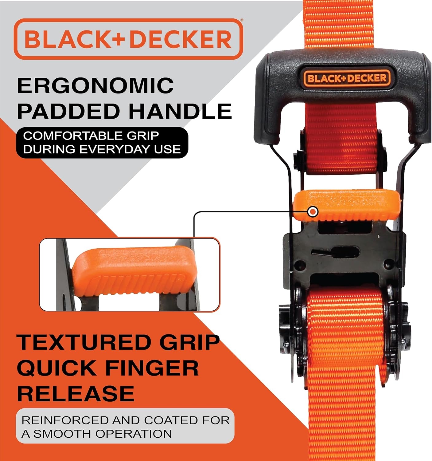 image:imageBlackDecker BDX1019 BlackOrange 8Piece 10 Ratchet Strap and 48 Bungee Strap Set 300 lb Safe Working Load 2500 lb Break Strength