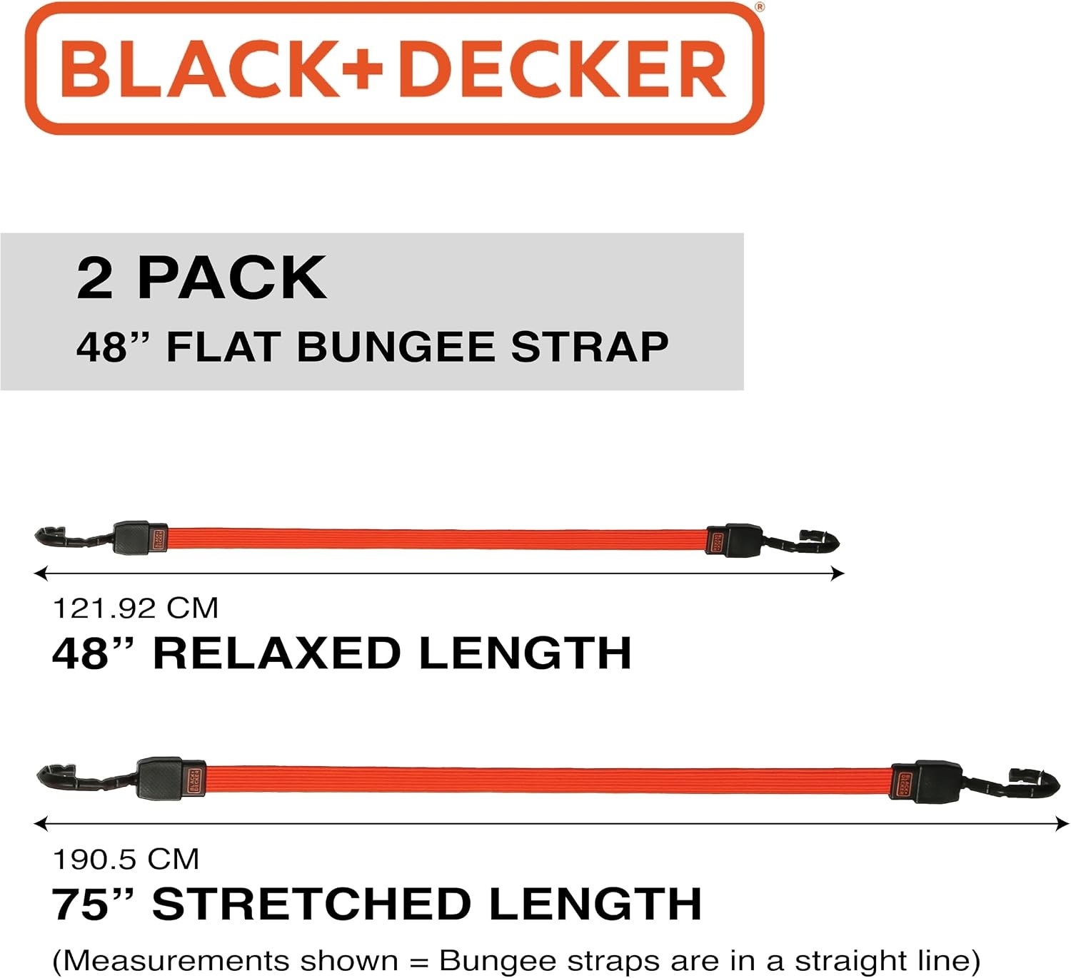 image:imageBlackDecker BDX1020 BlackOrange 6Piece 12 Ratchet Strap and 48 Bungee Strap Set 500 lb Safe Working Load 1500 lb Break Strength