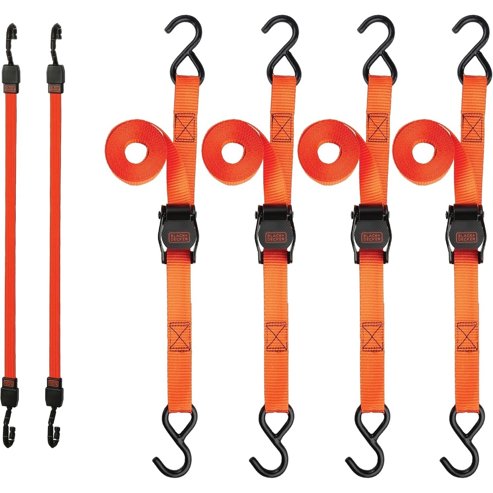 image:imageBLACKDECKER BDX1022 BlackOrange 6Piece 10 CamBuckle and 24 Bungee Strap Set 300 lb Safe Working Load 900 lb Break Strength