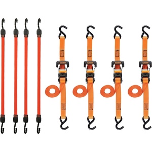 Black+Decker BDX1019 Black/Orange 8-Piece 10′ Ratchet Strap and 48” Bungee Strap Set – 300 lb Safe Working Load / 2500 lb Break Strength