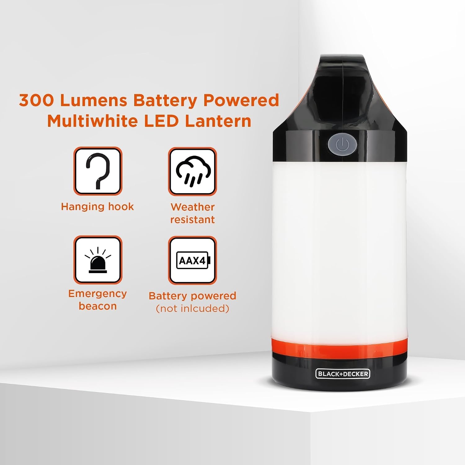image:imageBLACKDECKER LED Lantern 300 Lumens 360 Flashlight for Camping with SOS Mode 12 Hours AA Battery Power Multiwhite Hook 5 Modes IP65 Waterproof Camping Essentials Tent Light Blackout SurvivalTwo Pack