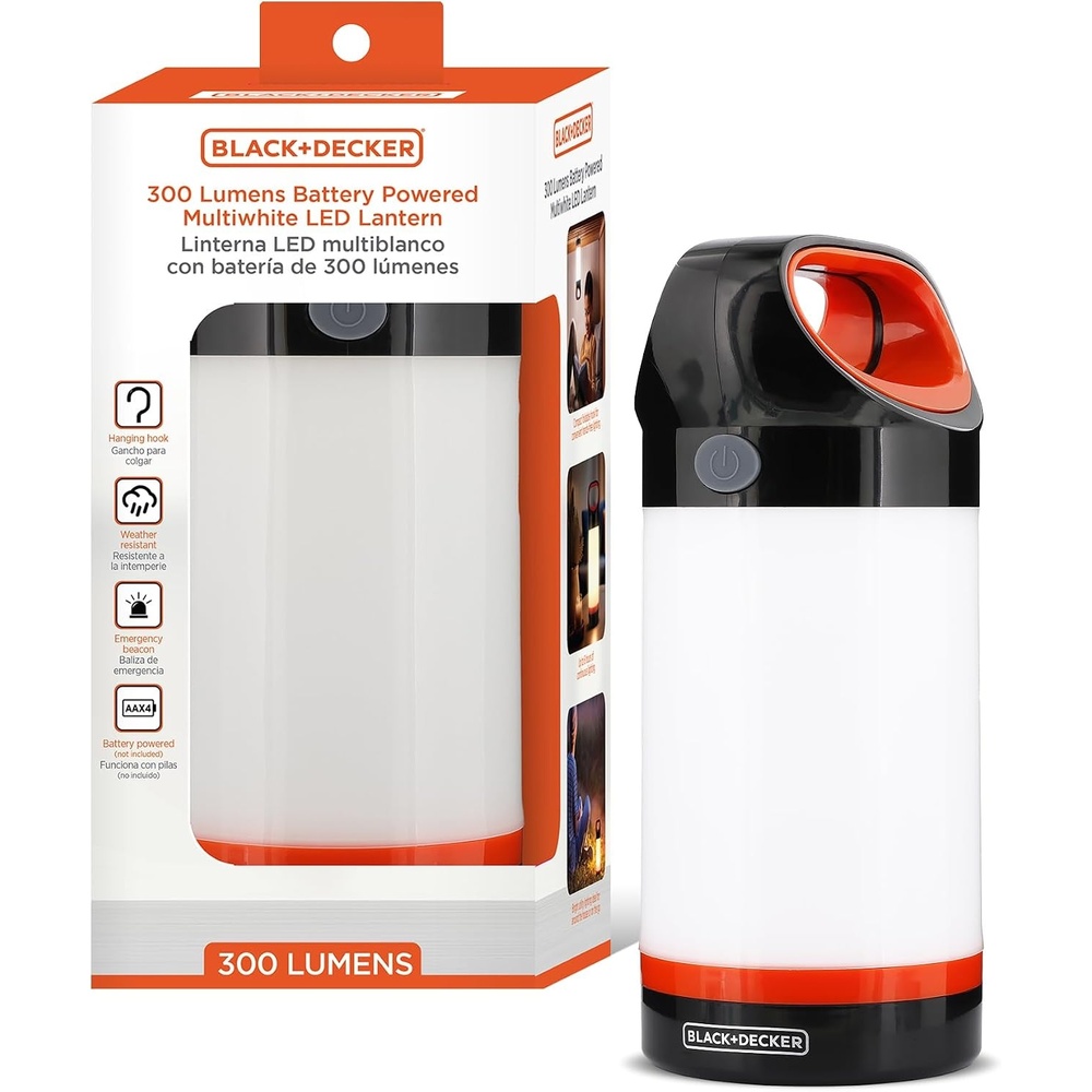 image:imageBLACKDECKER LED Lantern 300 Lumens 360 Flashlight for Camping with SOS Mode 12 Hours AA Battery Power Multiwhite Hook 5 Modes IP65 Waterproof Camping Essentials Tent Light Blackout SurvivalOne Pack