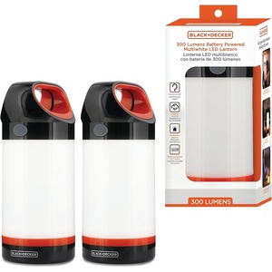 BLACK+DECKER LED Lantern, 300 Lumens 360° Flashlight for Camping with SOS Mode, 12 Hours AA Battery Power, Multiwhite, Hook, 5 Modes, IP65 Waterproof Camping Essentials Tent Light, Blackout, Survival(Two Pack)