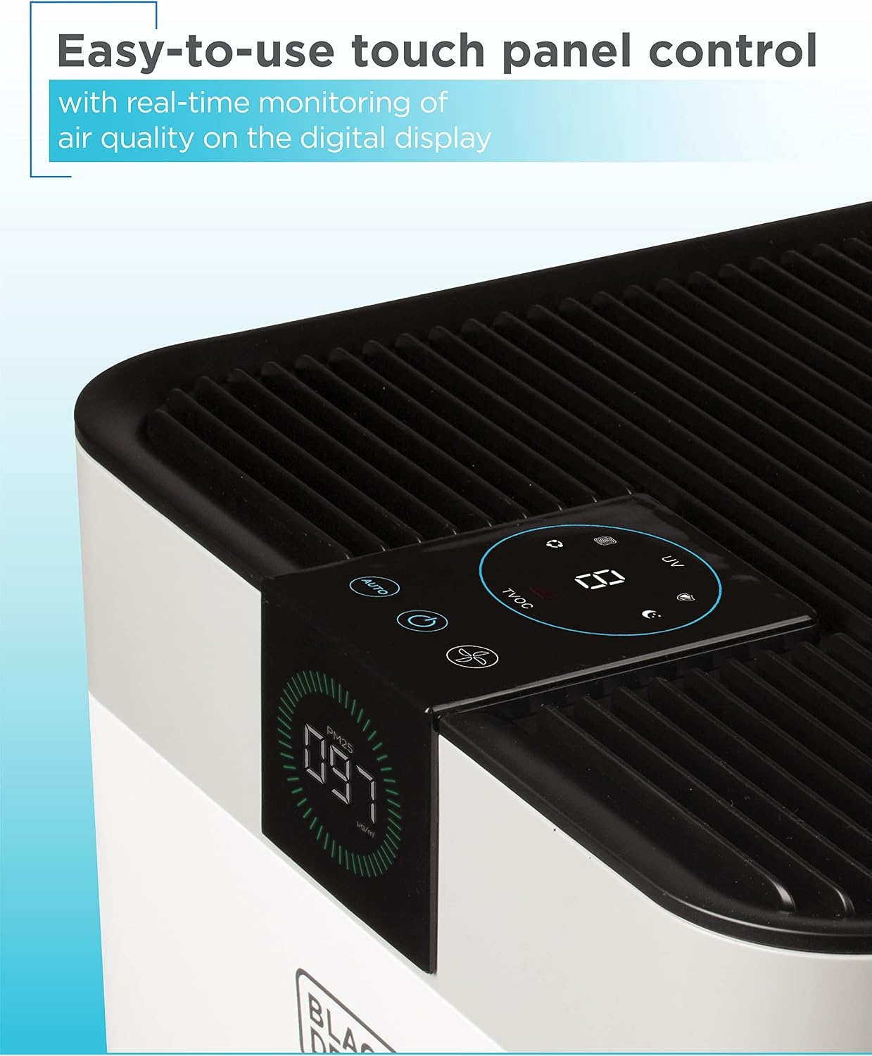 image:imageBLACKDECKER Air Purifier with UV Technology HEPA Air Purifier for Home Up To 1250 Sq Ft per 5 Air Changes 4Stage Filtration System with Anion Function BAPUV150 WhiteUp to 2520 square feet